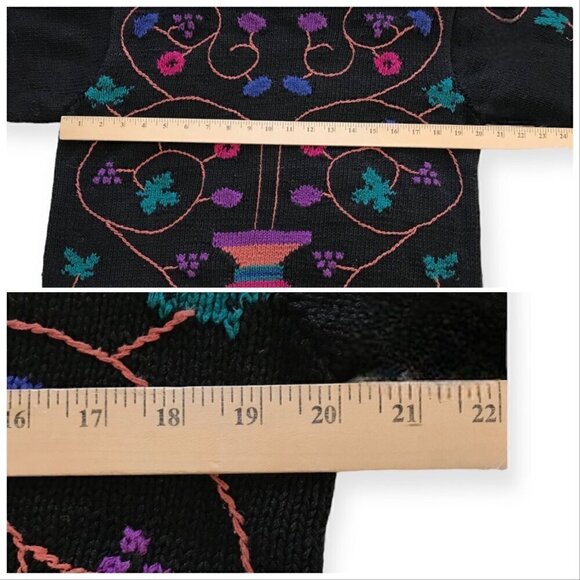 Vintage Needleworks hand knitted chunky cotton sweater, Flower Embroideries,  si - Picture 11 of 15